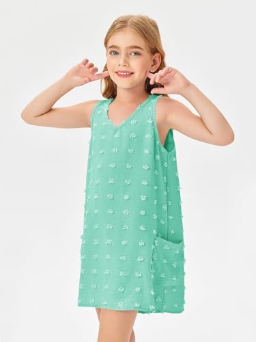 Image of Batermoon Girls Swim Cover Up V Neck Swiss Polka Dot Summer Beach Dress | Kids Cover-Ups, Sleeveless Vacation Swimwuits, Boho Cute Dresses with Pockets 4-14 Years
