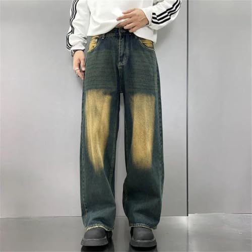 Men's American Washed Flared Loose Straight Trend Nostalgic Retro Denim Jeans2