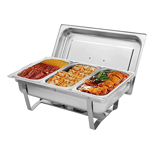 OZBMA Chafing Dish in Acciaio Inossidabile, Set di contenitori scaldavivande da 9 Litri per Buffet con teglie da 1/3 di Dimensione per cene, Feste, Matrimoni, Eventi