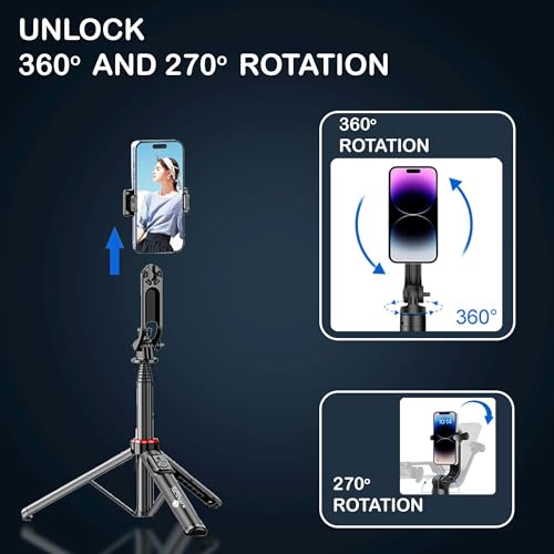 Image of Kratos Magnetic Tripod Stand Reinforced 53 inch / 135 CM Long Magsafe Tripod Stand, 360 Rotation, Bluetooth Remote for Selfie, Vlogging, Travel & Compatible with iPhone, Smartphones, Gopro, Ringlight