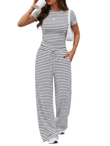 Image of Trendy Queen 2 Piece Matching Summer Lounge Set Womens Side Ruching Top Wide Leg Pants Sets with Pockets