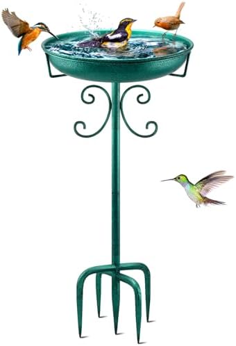 Mngren Vogeltränke Stehend,Vogelbad für Draußen Garten,35In Metall Vogelbecken Schüssel Wassertränke für Vögel, Antike Vogeltränke Winterfest Futter Wasserschale (Grün)
