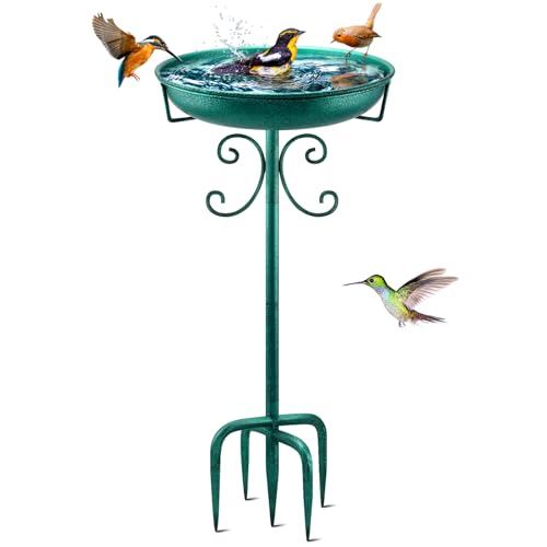 Daoeny 35In Metal Bird Bath for Outside, Vintage Freestanding Birdbaths & Birdfeeder, Bird Baths Feeder Bowl for Outdoors Garden Patio Yard Lawn Decor, Upgraded 5-Pronged Base (Green)