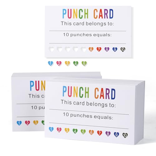 Image of ONEDONE Punch Cards 200 Pack Reward Punch Cards for Classroom Incentive Awards for Kids Students Teachers Classroom Supplies Loyalty Card for Business - 3.5 inch x 2 inch Heart