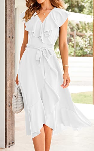 Image of PRETTYGARDEN Women's 2023 Summer Wrap Maxi Dress Casual Boho Deep V Neck Short Sleeve Ruffle Hem Split Beach Long Dresses