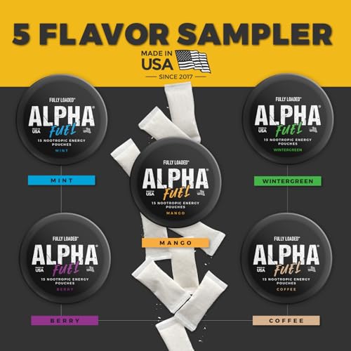 Image of Fully Loaded Alpha Fuel Nootropic Pouches (Variety Fuel) - 5 Cans - 15 Pouches per Can - Energy Pouches with Caffeine, Alpha GPC, Tyrosine, Taurine, Guarana