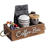Homeily Holz Kaffee Bar Organizer, Rustikaler Kaffeehalter mit 3 Compatment Dividers für Kaffeepads, Tassen, Kaffeebohnen & Accessoires, Moderner Kaffee Organizer für Küche, Esszimmer & Büro.(Braun)