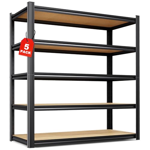 Image of Set of 5-46 inch W Garage Shelving-2050 lbs 5 Tier Storage Shelves,Adjustable Heavy Duty Metal Shelving Unit and Storage Large Rack,Utility Steel Shelf for Warehouse Industrial Pantry 71 inchx46 inchx18 inch