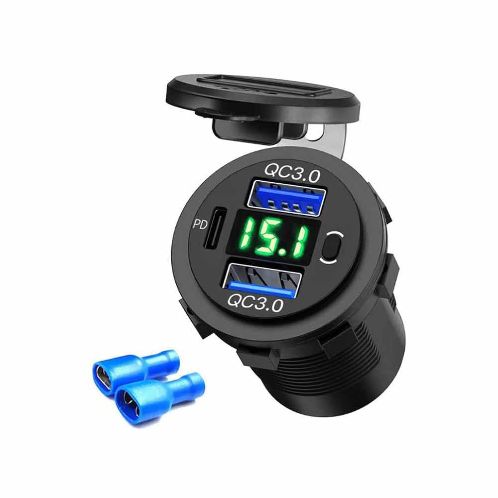 USB Car Charger with Voltage Display Red LED Light Dual QC3.0 for Marine Truck Motorcycle Car etc