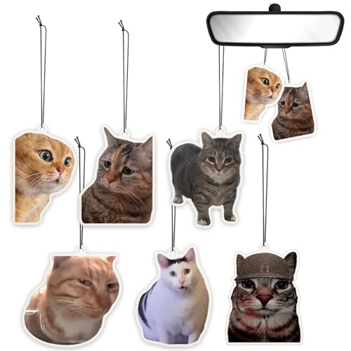 6Pcs Funny Car Air Freshener for Women Girls Men Cute Freshener Ornaments Cat Meme Funny Personalized Car Hanging Accessories Cat Car Accessories