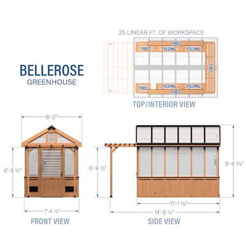 Image of Backyard Discovery Bellerose 11' x 7' Cedar Wood and Polycarbonate Walk-In Greenhouse Kit with Pergola, Exhaust Fan, Windows, Hose Hook-Ups, PowerPort, Staging Shelves for Year-Round Outdoor Gardening