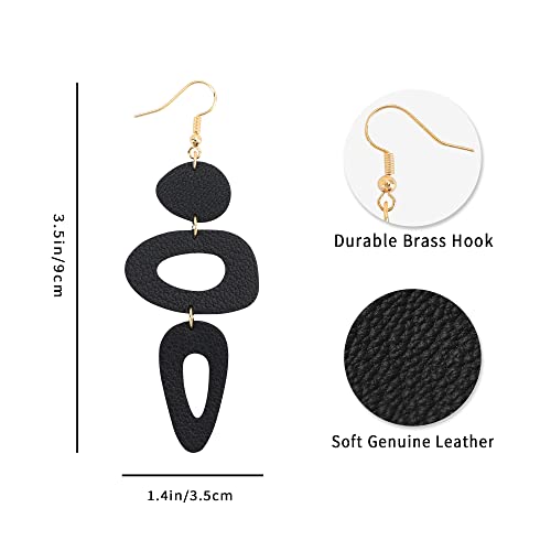 Gelvtic Genuine Leather Earrings For Women Girl Geometric Big Drop Dangle Earring Hook Stud Handmade Colorful Statement Lightweight Jewelry Gift For Her Christmas Valentines Holiday Party (Ea137-Black) #TOP5