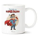 Manahia - Taza Papá - Aquí bebe un super papá | Regalo Original papi, Superhéroe - Idea Sorpresa Día del Padre, Cumpleaños | Caja Regalo Kraft