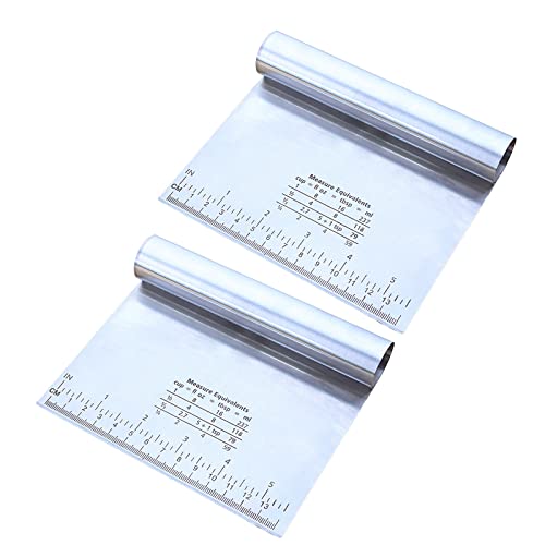 2 piezas de cortador de masa, espátula, rascador pequeño, porcionador de masa, espátula de acero inoxidable con mango y escala de medición, multiusos, cortador de cocina, cuchillo de panadería para