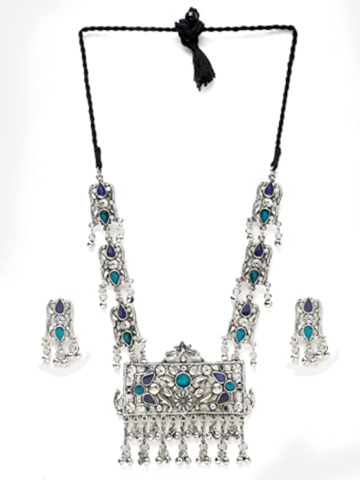 Oxidised Silver Afghani Tribal Necklace Jewellery Set with Earrings