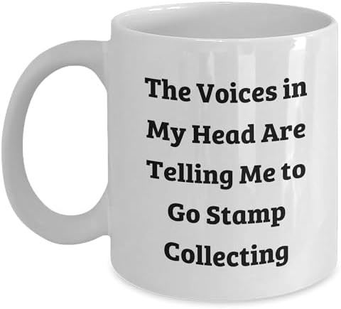 Funny Stamp Collecting Quote Gifts for the Voices in My Head are Telling Me to Go Stamp Collecting White Coffee Mug for Birthday, Unique Stamp Collector Gifts image 4