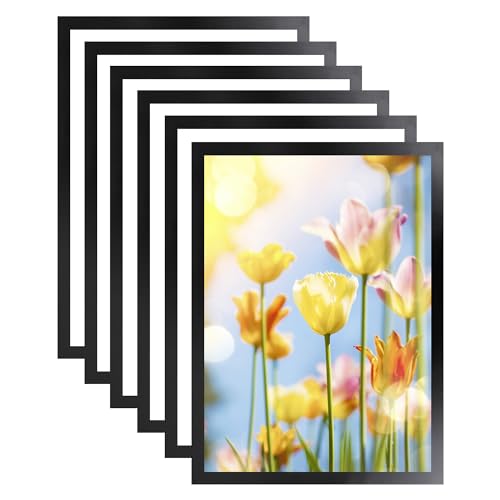 WENLISELL 6 Pcs A3 Magnetic Display Frame, Self Adhesive Magnetic Photo Frame for Wall, Black Magnet Paper Holder for Photos, Notices, Documents, License, Arts