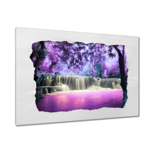 Cascade violette peinture sur toile pour salon moderne 90x60cm