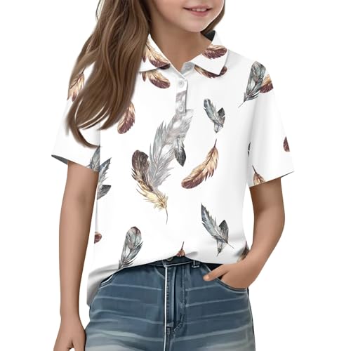 Girls' Polo Shirts Short Sleeve School Uniform Floral Lightweight Casual Top Soft Summer T-Shirt for Kids