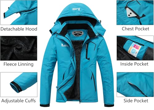 MOERDENG Women's Waterproof Ski Jacket Warm Winter Snow Coat Mountain Windbreaker Hooded Raincoat Jacket