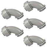 HDHAODA Conduit Connectors, 2-Inch Liquid Tight Connector NPT Non-Metallic for PVC Electrical Flexible Conduit Fittings, 90 Degree, UL Listed for Home Outdoor Tubes Tools, Grey (5-Pack)