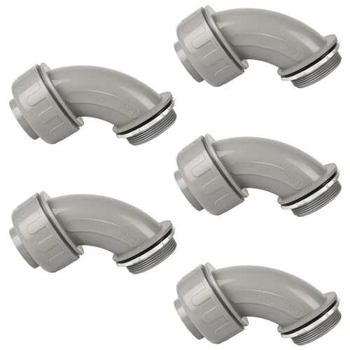 HDHAODA Conduit Connectors, 2-Inch Liquid Tight Connector NPT Non-Metallic for PVC Electrical Flexible Conduit Fittings, 90 Degree, UL Listed for Home Outdoor Tubes Tools, Grey (5-Pack)