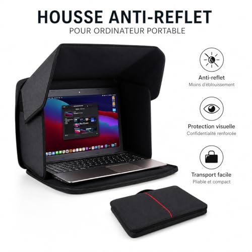 poidowis Pare-Soleil Portable pour Ordinateur Portable 12-16 Pouces - Protection Confidentialité (Pare-Vue) et Anti-Reflets - Pliable à Angle Réglable - pour Travail Extérieur, Plage, Bureau – vue 9