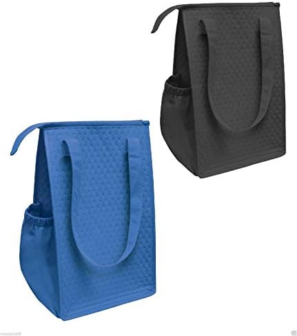 Thermo Tote Insulated Lunch Bag Wine Cooler Tote Bag Reusable Tall Water Bottle Carrier For Adults Men Women (Pack of 2 for Price of 1 - Royal & Black - ST3091)