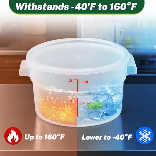 FSUON Round Food Storage Container with Lid，2 Qt Translucent， Commercial 4 Pack, BPA-Free, Polypropylene, Easy-to-read scale， Includes Labels & Measuring Cups by FSUON - Used condition - Image 3