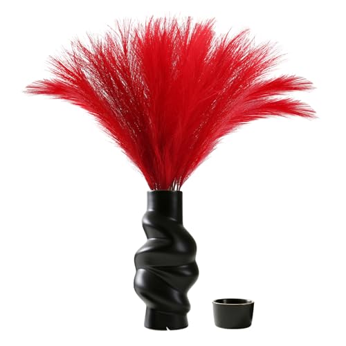 JOLYEAK 30pcs Pampas Grass Decor 21 Artificial Pompous Grass Bulk Small Vase Filler Pompas Grass for Home Wedding Living Room Wall Party Decoration (Red 21 Inch 30 Pcs)