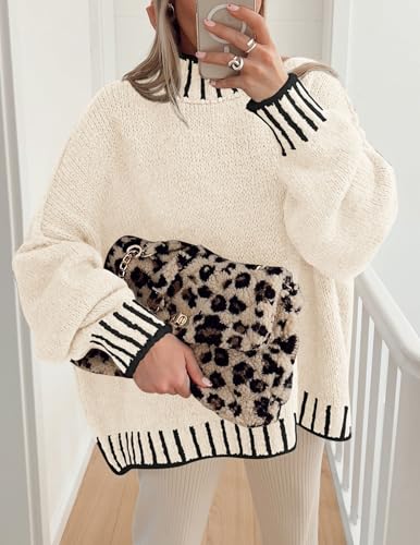 PRETTYGARDEN Women's 2025 Fall Oversized Pullover Sweaters Long Sleeve Mock Neck Chunky Knit Jumper Tops Winter Clothing2