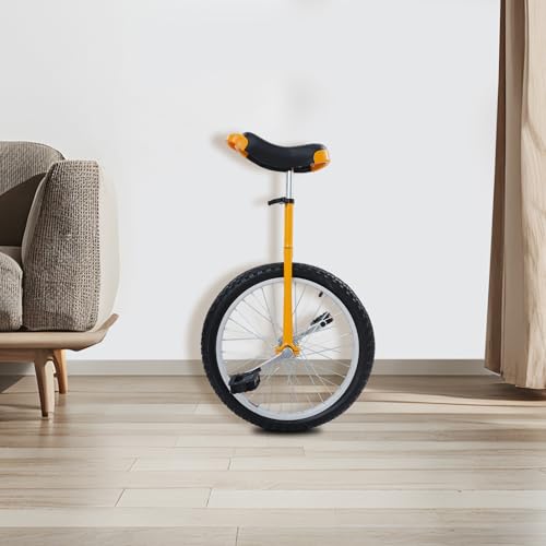 HUASSION 16inch/18inch/20inch/24inch Unicycle for Adults & Kids 7-60, Outdoor Wheel Unicycle w/Height Adjustable (20 Inch, Yellow)