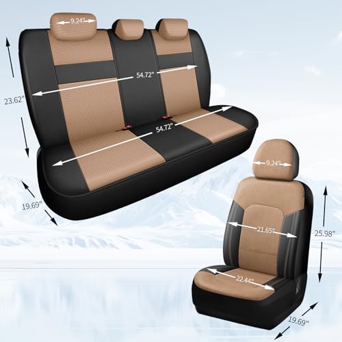 Image of HChengkikz Front Car Seat Covers, Air Mesh, Breathable (Black + Beige)