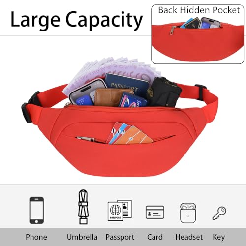 Bumbags and Fanny Packs for Men Women Hiking Running Travel Waterproof Waist Bag Walking Dog Outdoor Sport for Ladies Boys (Red) - Image 3