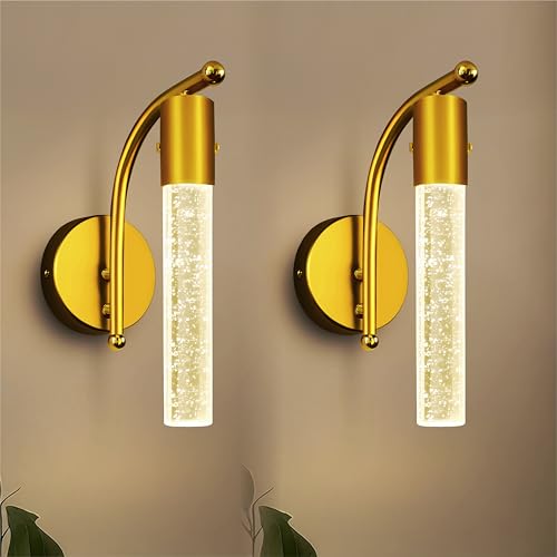 Image of Lampmaster Aurora Modern Decorative Crystal Bubble Wall Lamp | Gold LED Sconce with 3 Color Modes | Home Interior Light for Living Room, Bedroom, Mandir, Balcony, Hallway | Indoor | Pack of 2