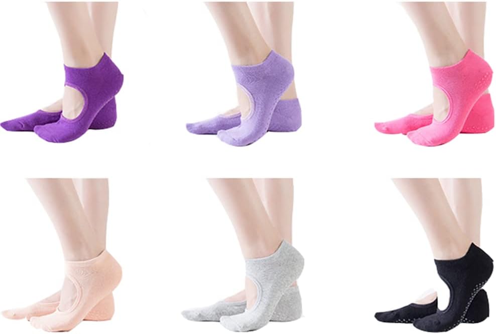 6Pair Yoga Socks for Women with Grip and Non Slip Toe Socks for Ballet Pilates Barre Dance Premium Combed Cotton