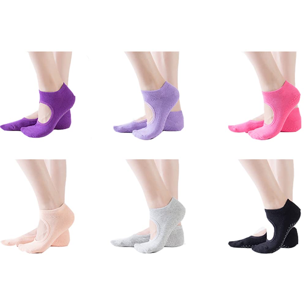 POKEAT 6Pair Yoga Socks for Women with Grip and Non Slip Toe Socks for Ballet Pilates Barre Dance Premium Combed Cotton