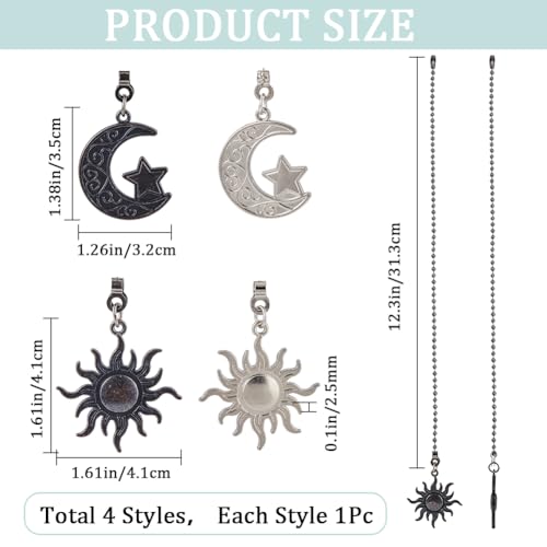 Image of CRASPIRE 4Pcs 2 Color Moon Star Sun Ceiling Fan Pull Chain Extender Charm Pendant Boho Adjustable Decorative 14.1in Extension Connector Ball Bead Cord Replacement Hanging Ornaments for Lighting Lamp