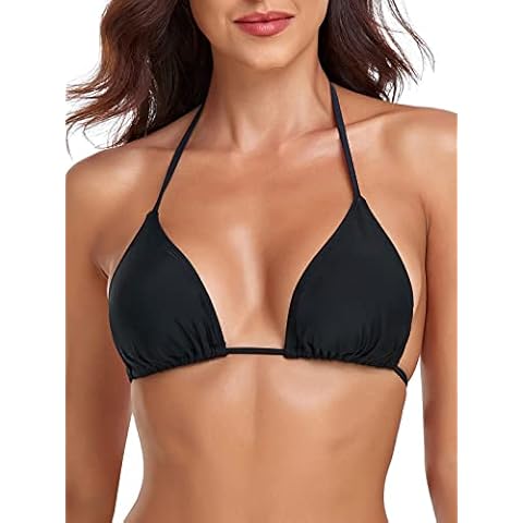 Ocean Blues Women's Black Triangle Bikini Top Halter Bathing Suit Top Size Medium Cover