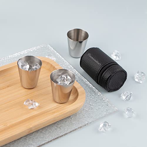 Framendino, 8 Pack Stainless Steel Shot Glass Espresso Shot Cups Barware Drinking Vessel With Black Leather Carrying Case For Home Outdoor #TOP3