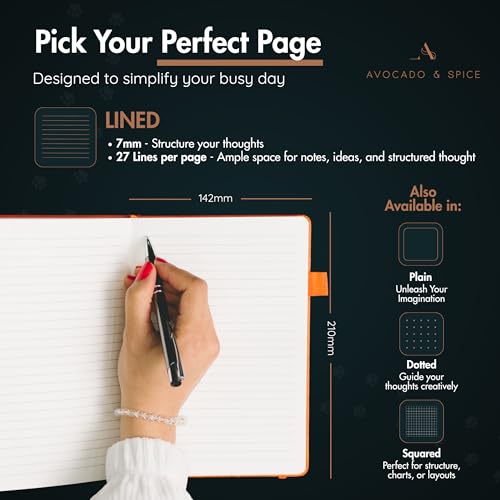 A5 Notebook by Avocado and Spice® with Gift Box & Velvet Bag - A5 Journal Notebook Journals for Women and Men - Travel Journal Hard Back Notebook Lined A5-200 Thick Pages (Orange, Lined)