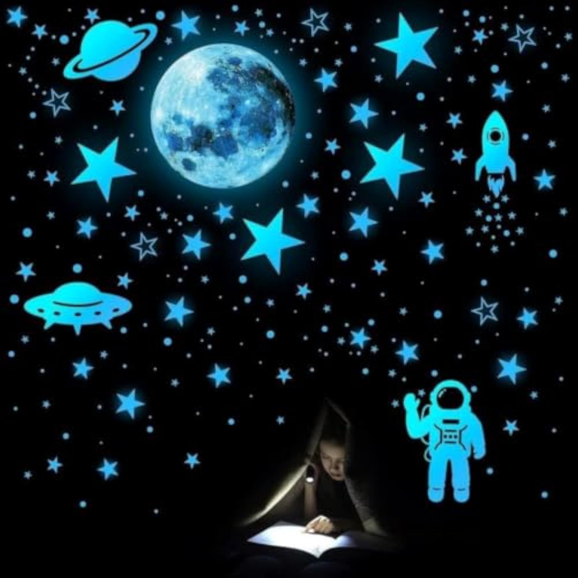 Glow in The Dark Moon & Stars Wall Stickers -523
