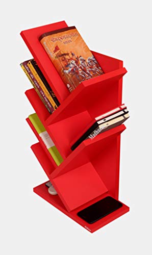 Image of Madhuran Engineered Wood Book Stand Holder (Matte,Red) / for Living Study Room Home Library Storage Furniture Deckup Open Rack