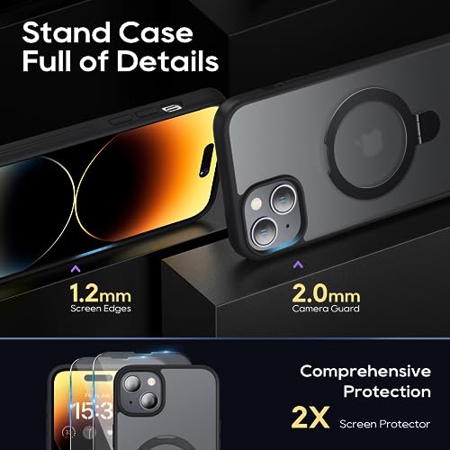 Coque magnétique pour iPhone 15 fine anti-rayures avec support bague - 3