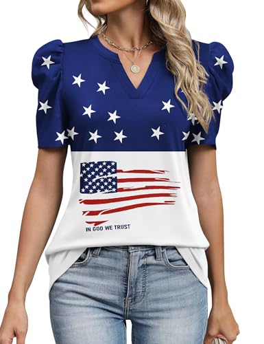 Image of LOMON Spring Summer Tops for Women 2026 V Neck Puff Short Sleeve Tops Fashion Trendy Work Blouses Dressy Casual S-XXL