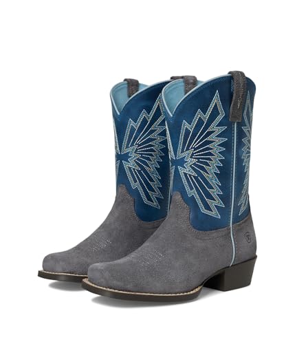 Ariat Youth Decatur Western Boot, Mineral Suede/Downpour, 3.5