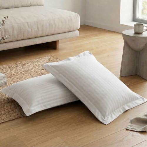 Image of Home Sizzler 210TC Satin Stripe Microfibre King Size Pillow Covers (18 X 27 Inches) - Cream, Set of 2