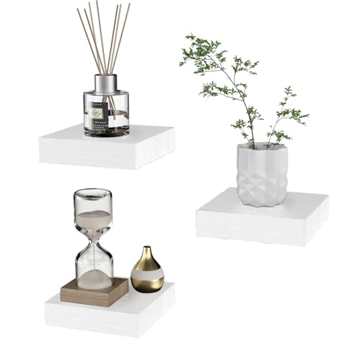 Small Floating Shelves for Wall - 4 Inch Mini Square White Shelve...