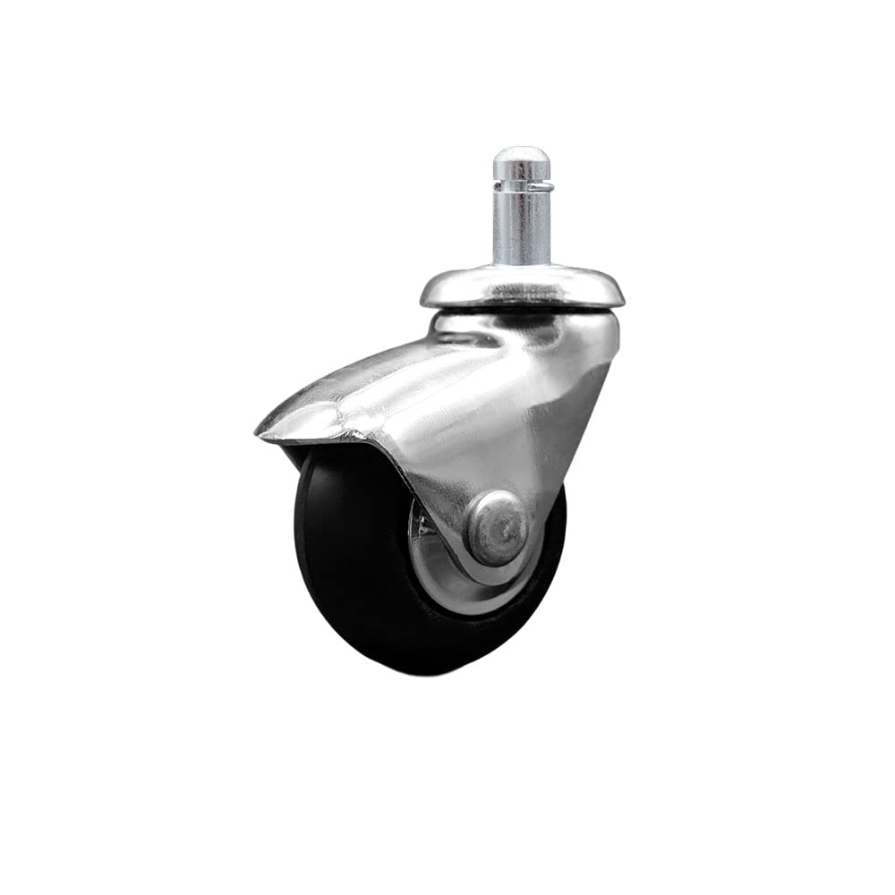 2 Inch Swivel Caster Wheels for Furniture - Bright Chrome Hooded Neoprene Rubber Wheel with 7/16 Inch by 7/8 Inch Grip Ring Stem - 75 lbs. Per Caster - Service Caster Brand
