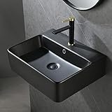 Black Bathroom Sink,Wall Mount Sink,21"X 17"Black Rectangle Wall Mounted Bathroom Vessel Sink,Modern